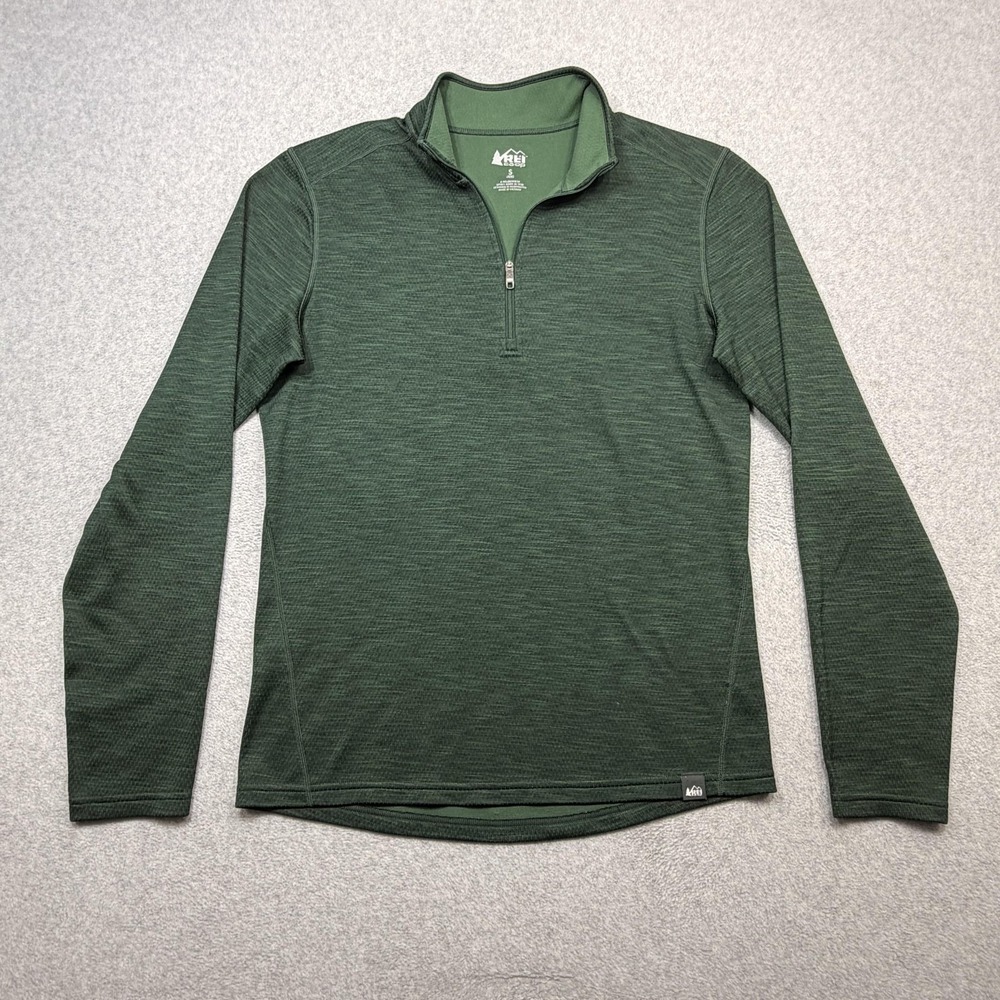 REI Co-op Pullover Mens Small Green Midweight Base Layer 1/4 Zip Hiking Outdoor